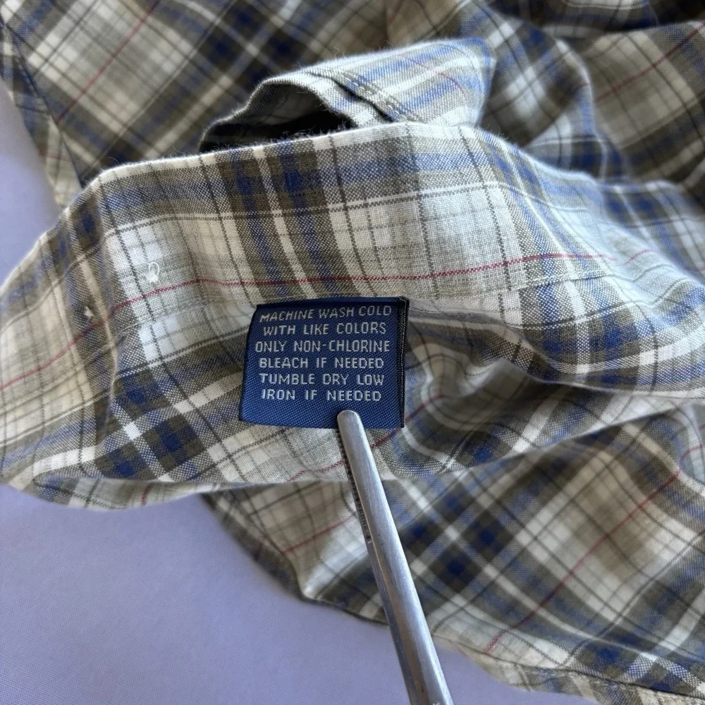 Faconnable Men's Plaid Button-Down Shirt Short Sleeve Cotton Size‎ L